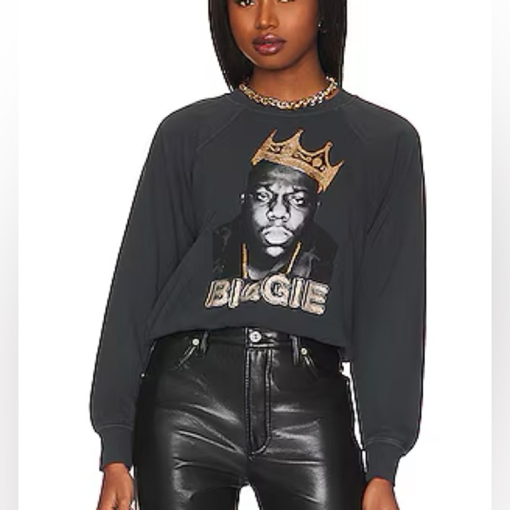 Biggie Gold Crown Raglan Crew in Vintage Black - NWT - Size L